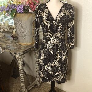 TART Black and Tan Faux Wrap Dress